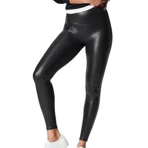 Spanx Faux Leather Leggings Women's Medium Tall High-Waisted Black Quiet Luxury